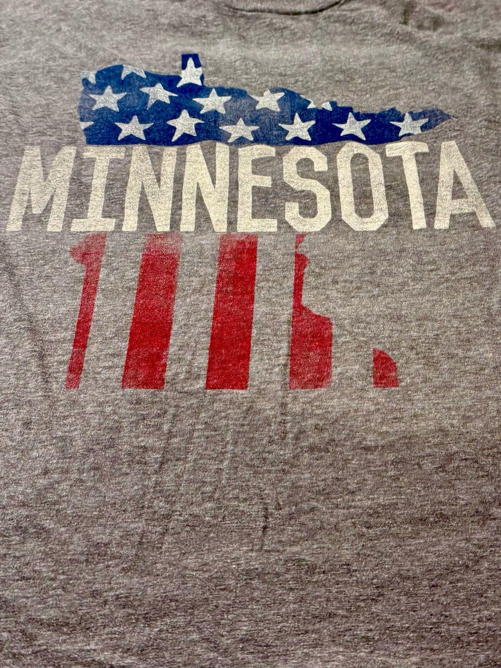 Minnesota State Flag Graphic T‑Shirt - Gray with Red, White & Blue